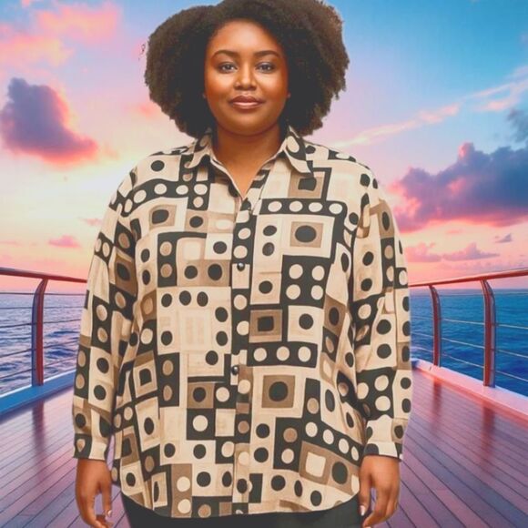 3x Stunt Woman Long Sleeves geometric designs button blouse. - Picture 1 of 5